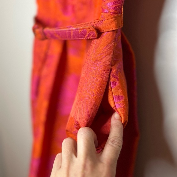 Carlisle 0 Orange Pink Floral Jacquard Cocktail Dress Size 4 - Picture 6 of 10